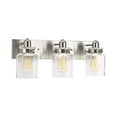 thumbnail image 1 of Calhoun Collection Three-Light Brushed Nickel Clear Glass Farmhouse Bath Vanity Light, 1 of 13