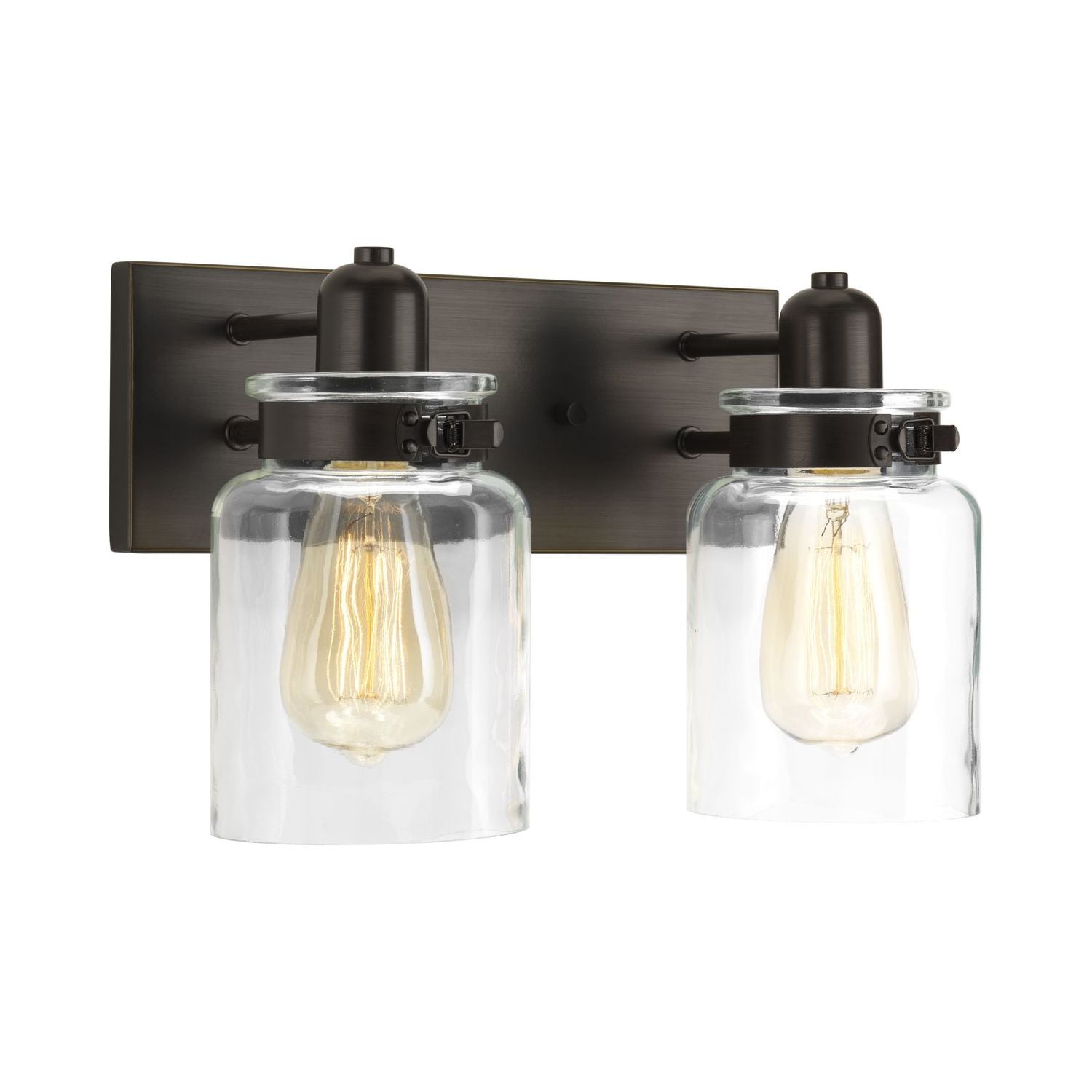 Antique Bronze 2-Light Bath Vanity with Clear Glass Shades