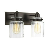 Calhoun Collection Two-Light Antique Bronze Clear Glass Farmhouse Bath Vanity Light