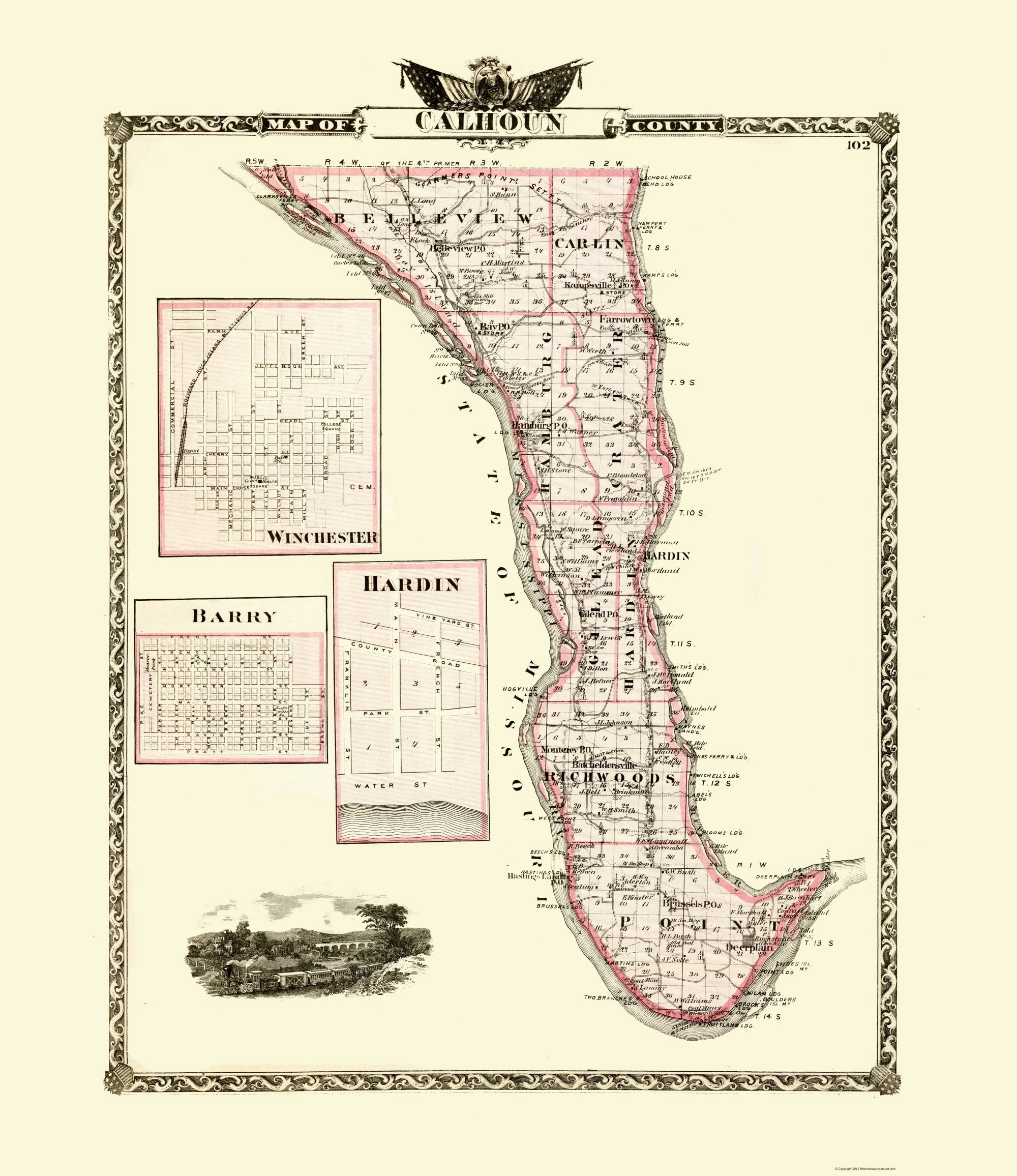 Historic County Map - Calhoun County Illinois - Warner 1876 - 23 x 26. ...