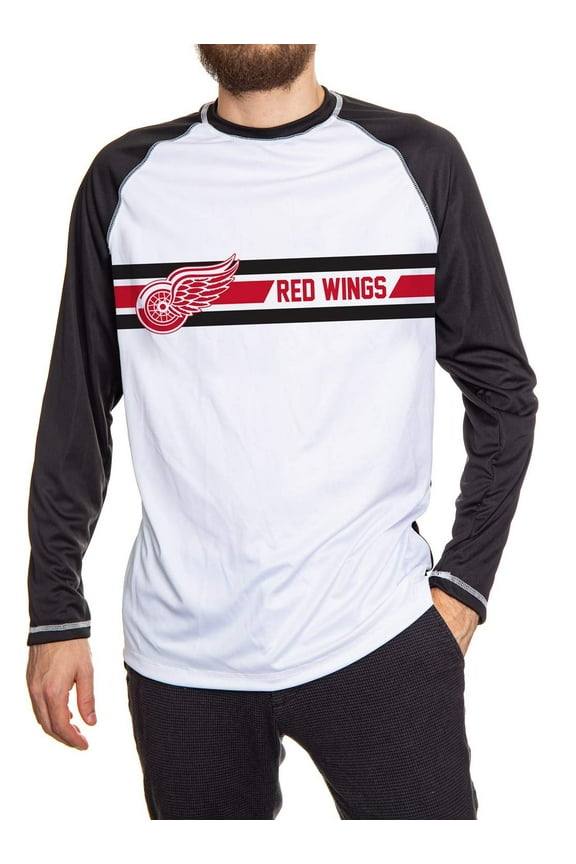 Mens Officially Licensed NHL Striped Long Sleeve Rashguard (Large, Detroit Red Wings)