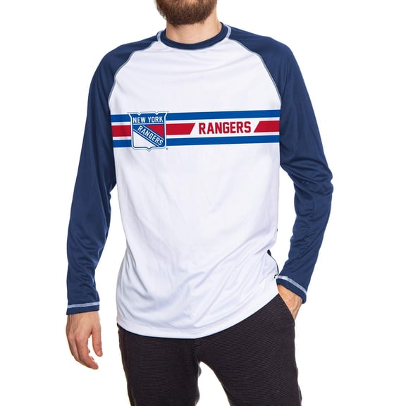 Calhoun Mens Officially Licensed NHL Striped Long Sleeve Rashguard (Large, New York Rangers)