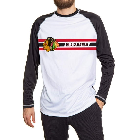 Calhoun Mens Officially Licensed NHL Striped Long Sleeve Rashguard (Medium, Chicago Blackhawks)