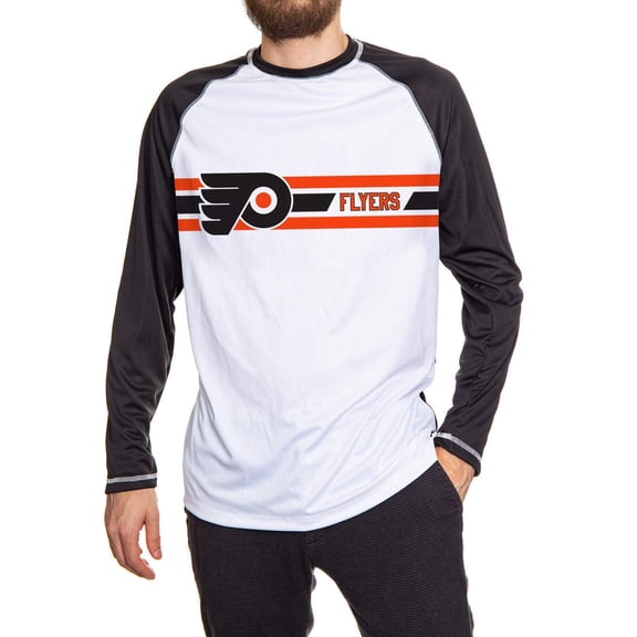 Calhoun Mens Officially Licensed NHL Striped Long Sleeve Rashguard (XX-Large, Philadelphia Flyers)
