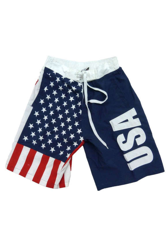 Calhoun Sportswear Men's USA Flag Fourth July Swim Board Shorts
