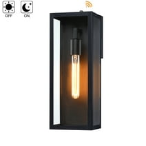 Cali 1-Light 16 in. Outdoor Dusk-To-Dawn Sensor Wall Light with Matte Black Finish and Clear Glass Shade