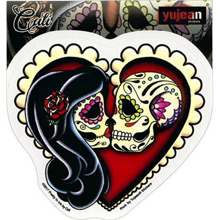 Cali Ashes Red Heart - An Embracing Couple - 4.75" x 4.25" - Sticker DECAL
