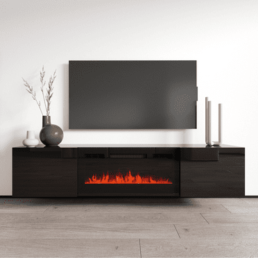 Cali BL-EF Floating Fireplace TV Stand for TVs up to 80", Modern High Gloss 72" Entertainment Center, Wall Mounted Electric Fireplace TV Media Console with Storage Cabinets