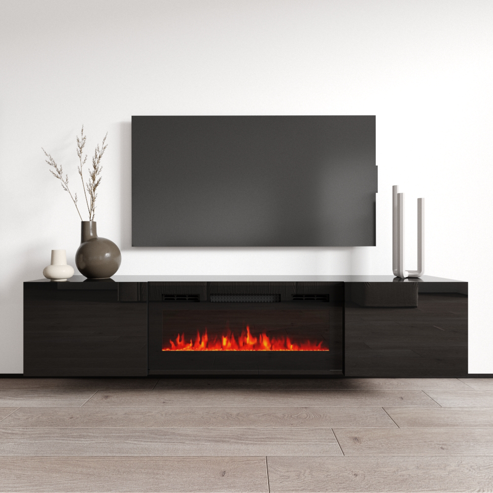 Lima BL-EF Floating Fireplace TV Stand for TVs up to 80", Modern Matte ...