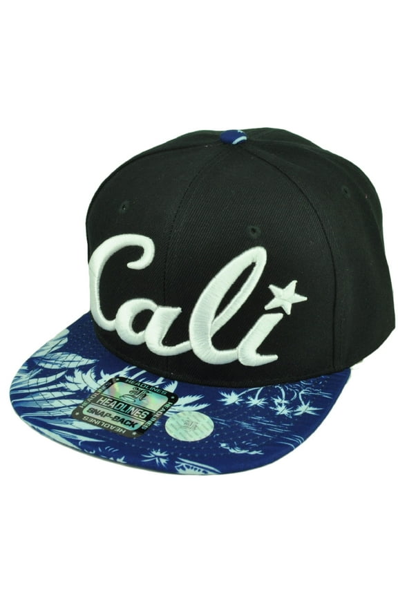 Cali California 3D Hawaiian Floral Flower Brim Hat Cap Snapback BLK Blue White