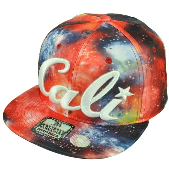 Cali California All Over Cosmos Galaxy Space Red Blue Cap Hat Nylon Snapback