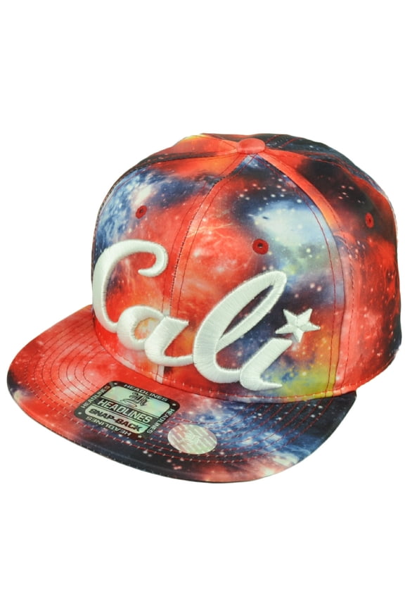 Cali California All Over Cosmos Galaxy Space Red Blue Cap Hat Nylon Snapback