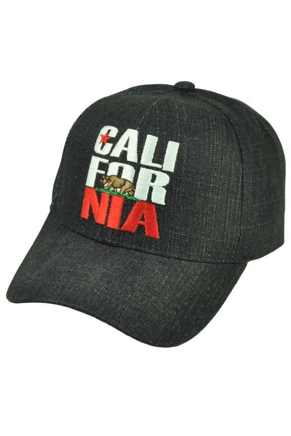 Cali California CALI-FOR-NIA Logo Hat Cap Denim Curved Bill Adjustable Black