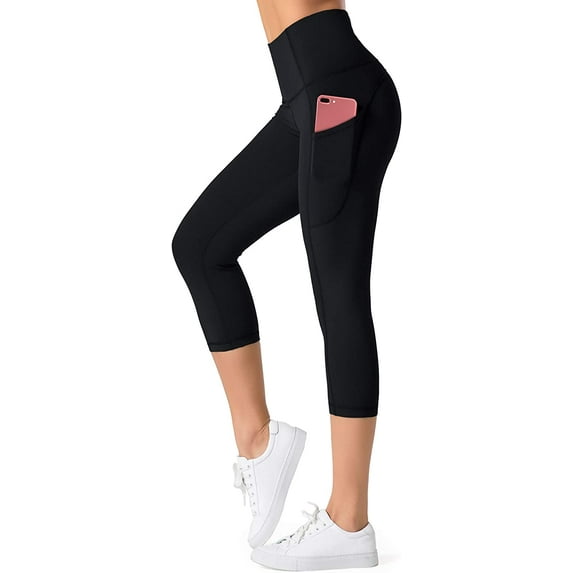 Cali Chic Women's Workout Bottom Yoga Capri Pants Celebrity Brushed Nylon (Small, Black)
