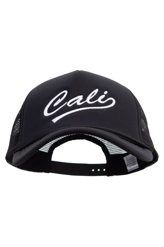Cali Cursive Embroidered Big Size Big Foam Mesh Truck Cap - Black XL-3XL