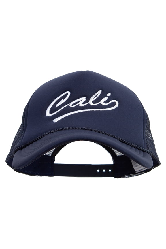Cali Cursive Embroidered Big Size Big Foam Mesh Truck Cap - Navy XL-3XL