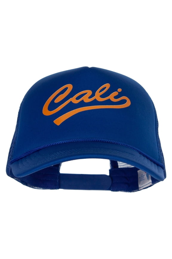 Cali Cursive Heat Transfer Summer Foam Mesh Trucker Cap - Royal OSFM