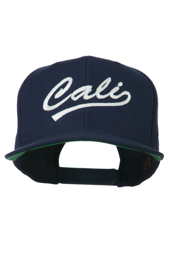 Cali Embroidered Flat Bill Cap - Navy OSFM