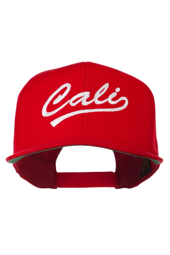 Cali Embroidered Flat Bill Cap - Red OSFM