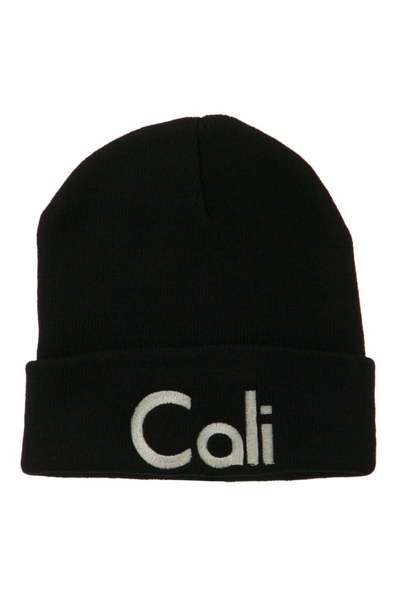 Cali Embroidered Long Beanie - Black OSFM