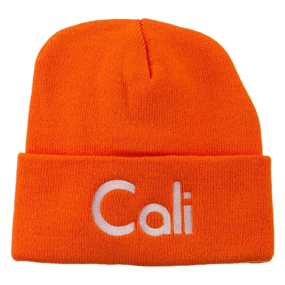 Cali Embroidered Long Beanie - Orange OSFM