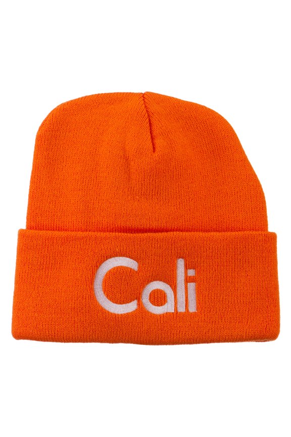 Cali Embroidered Long Beanie - Orange OSFM