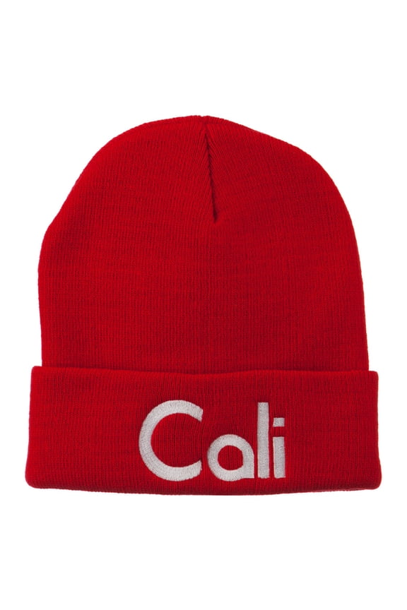 Cali Embroidered Long Beanie - Red OSFM