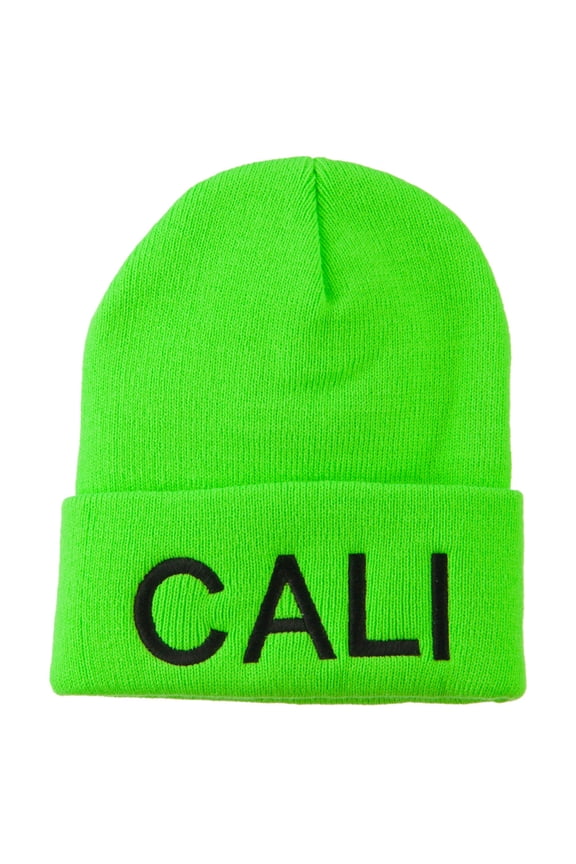 Cali Embroidered Neon Long Beanie - Green OSFM
