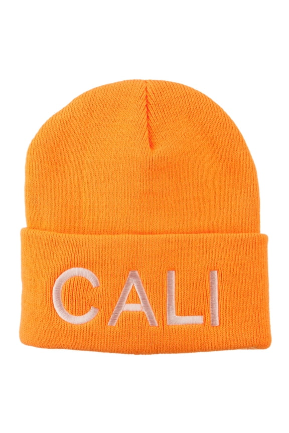 Cali Embroidered Neon Long Beanie - Orange OSFM