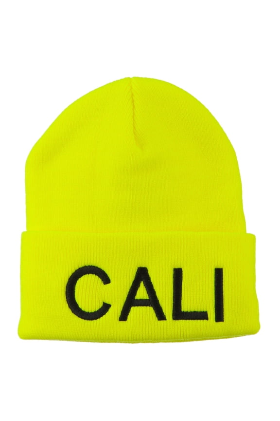 Cali Embroidered Neon Long Beanie - Yellow OSFM