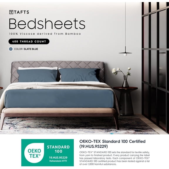 Cali-King Sheets Set, Pure Viscose derived from Bamboo Bed Sheets Set, Luxuriously Soft, Silky, Cooling Sheets, Double Stitched, Quality Promise (Slate Blue)