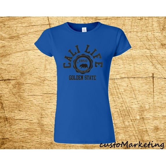 Cali Life T-Shirt California Golden State 1850 Woman Tee Color Royal Blue X-Large