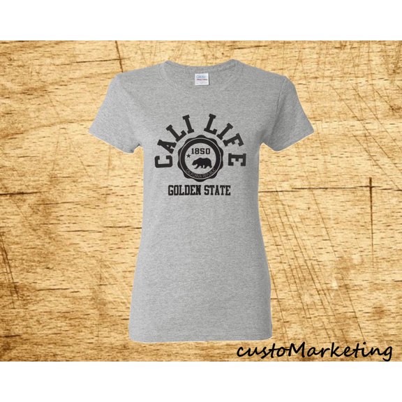 Cali Life T-Shirt California Golden State 1850 Woman Tee Color Sport Gray X-Large