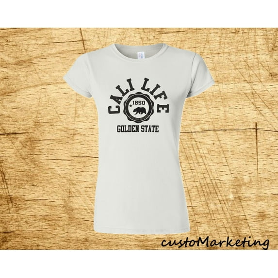 Cali Life T-Shirt California Golden State 1850 Woman Tee Color White 2X-Large