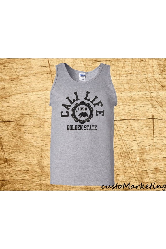 Cali Life california republic Golden State Men's Gray Tank Top 3X-Large