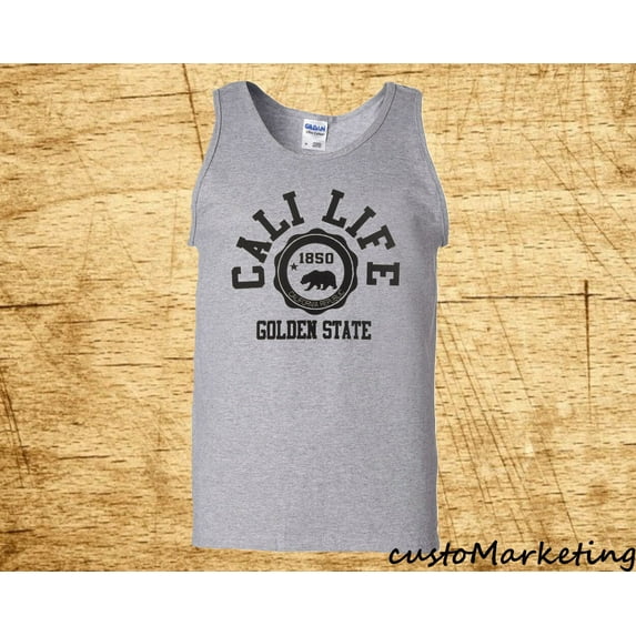 Cali Life california republic Golden State Men's Gray Tank Top Large