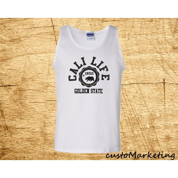 Cali Life california republic Golden State Men's White Tank Top Small