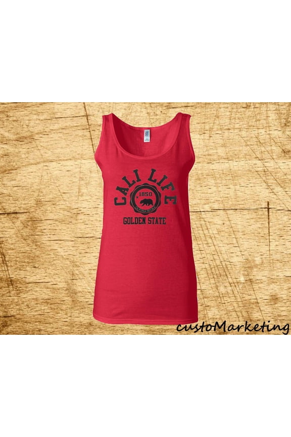 Cali Life california republic Golden State Women's Red Tank Top 2X-Large