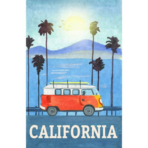 "Cali Orange Bus" Painting Print on Wrapped Canvas