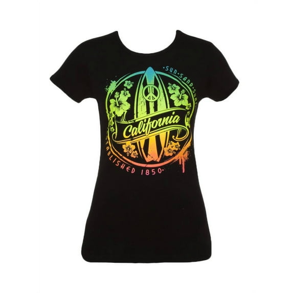 Cali Pride Womens Short-Sleeve T-Shirt - Cali Surfboard - Large Black