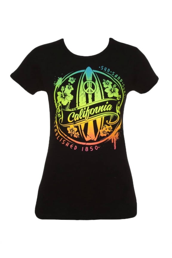 Pride Womens Short-Sleeve T-Shirt - Cali Surfboard - Medium Black