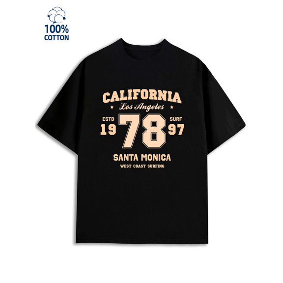 Cali Surf Tee men's Los Angeles 180G 100% Cotton black 79 usa Casual Unisex Shirt Crewneck tshirts Classic Unisex Shirt Printed tshirts Unique Design Unisex Shirt Short Sleeve tshirts