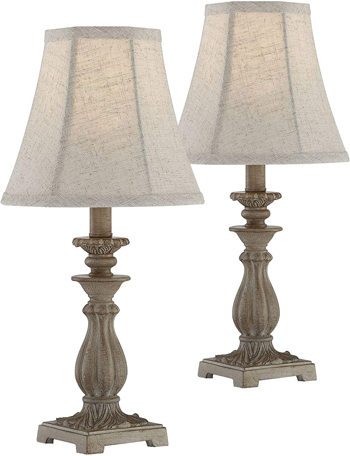Cali 18" Antique Beige and Off-White Traditional Candlestick Table Lamp Set