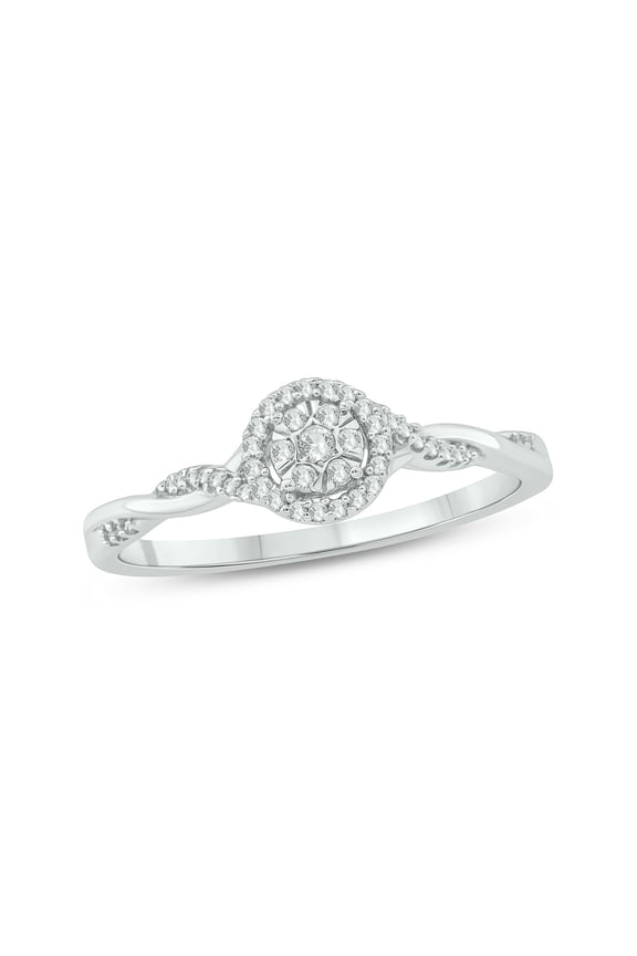 1/10 Ct Natural Diamond Promise Ring for Women 925 Sterling Silver Round Cluster Center with Twisted Shank Dainty Jewelry Gift for Her