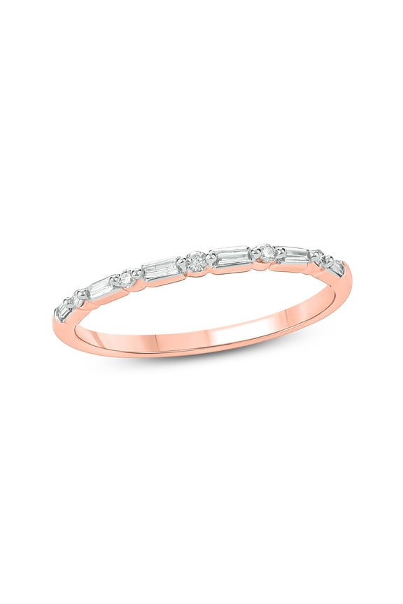 1/10 Ct Natural Diamond Stackable Band Ring for Women in 925 Sterling Silver with Rose Gold Vermeil Anniversary Jewelry Gift for Her