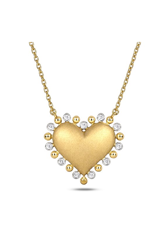 1/10 ct. t.w. Diamond Satin Finish Dome Heart Pendant Necklace in 14k Gold Vermeil, 18"
