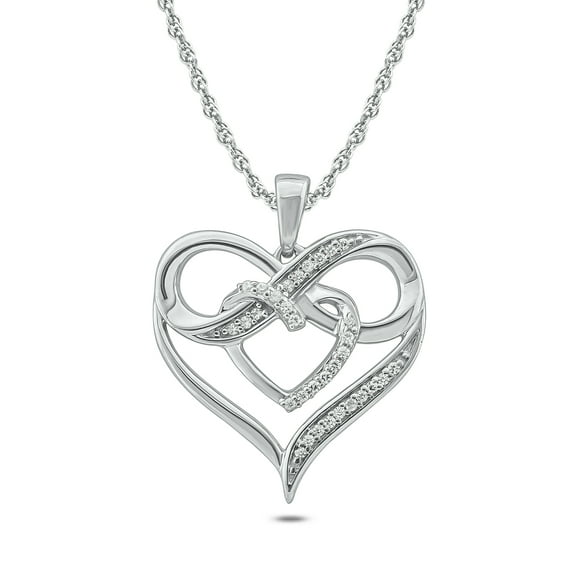 Cali Trove, 1/10cttw Diamond Accent Double Heart with Infinity Sign Pendant for Women, Delicate Infinity Heart Pendant in 10k White Gold, Women's Infinity Double Heart Necklace with Diamonds in White