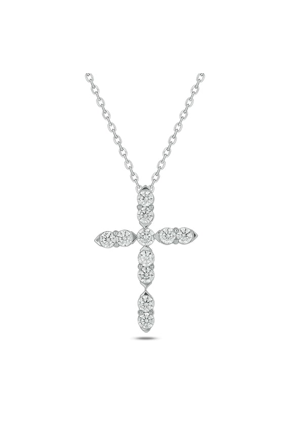 1/2 ct. t.w. Lab Grown Diamond Marquise Cross Pendant Necklace 925 Sterling Silver, 18"
