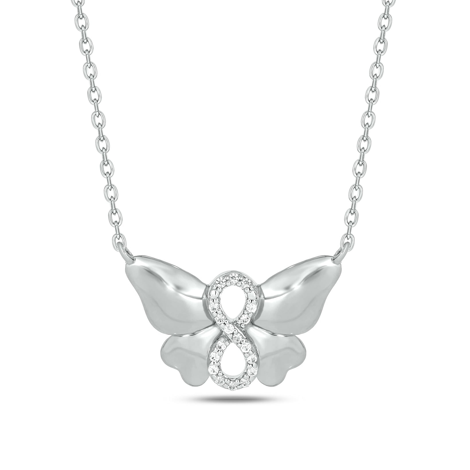 Cali Trove 1/20 Ct Diamond Butterfly Infinity Necklace | 925 Sterling Silver Butterfly Pendant | Necklace for Her