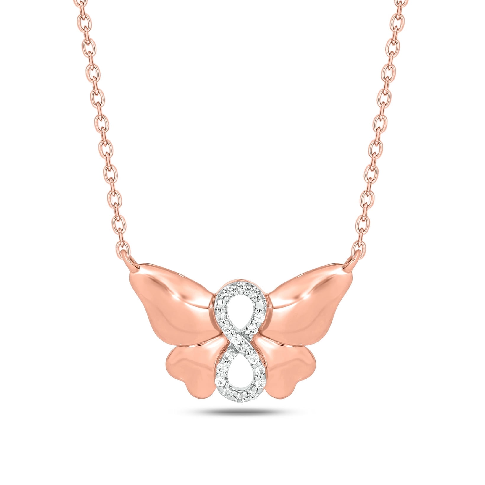 Cali Trove 1/20 Ct Diamond Butterfly Infinity Pendant Necklace | 14Kt Rose Gold Vermeil Plating over 925 Sterling Silver | Necklace for Her